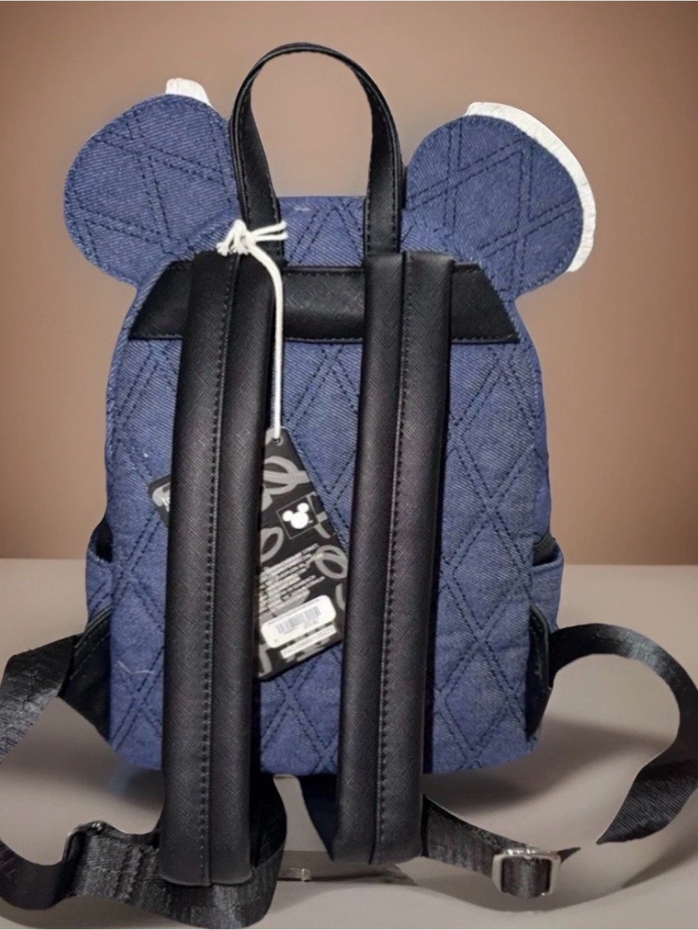 NEW Loungefly Disney Minnie Mouse Quilted Blue Denim Mini Backpack w Ears & Bow - Picture 4 of 6